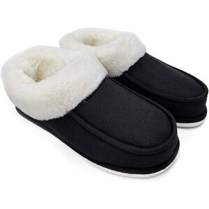 Women's Winter Warm Black Faux Suede Plush Fluffy Fur Slip On Slippers Boot
